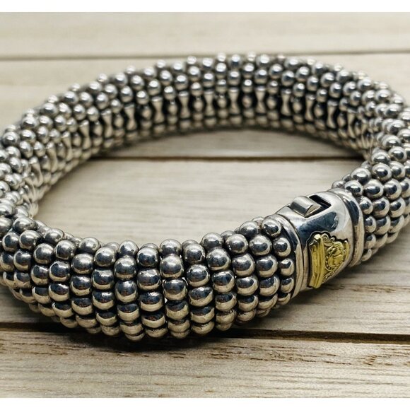 Lagos Caviar Bangle Bracelet Sterling Silver 925 18K 750 15MM - Picture 4 of 14